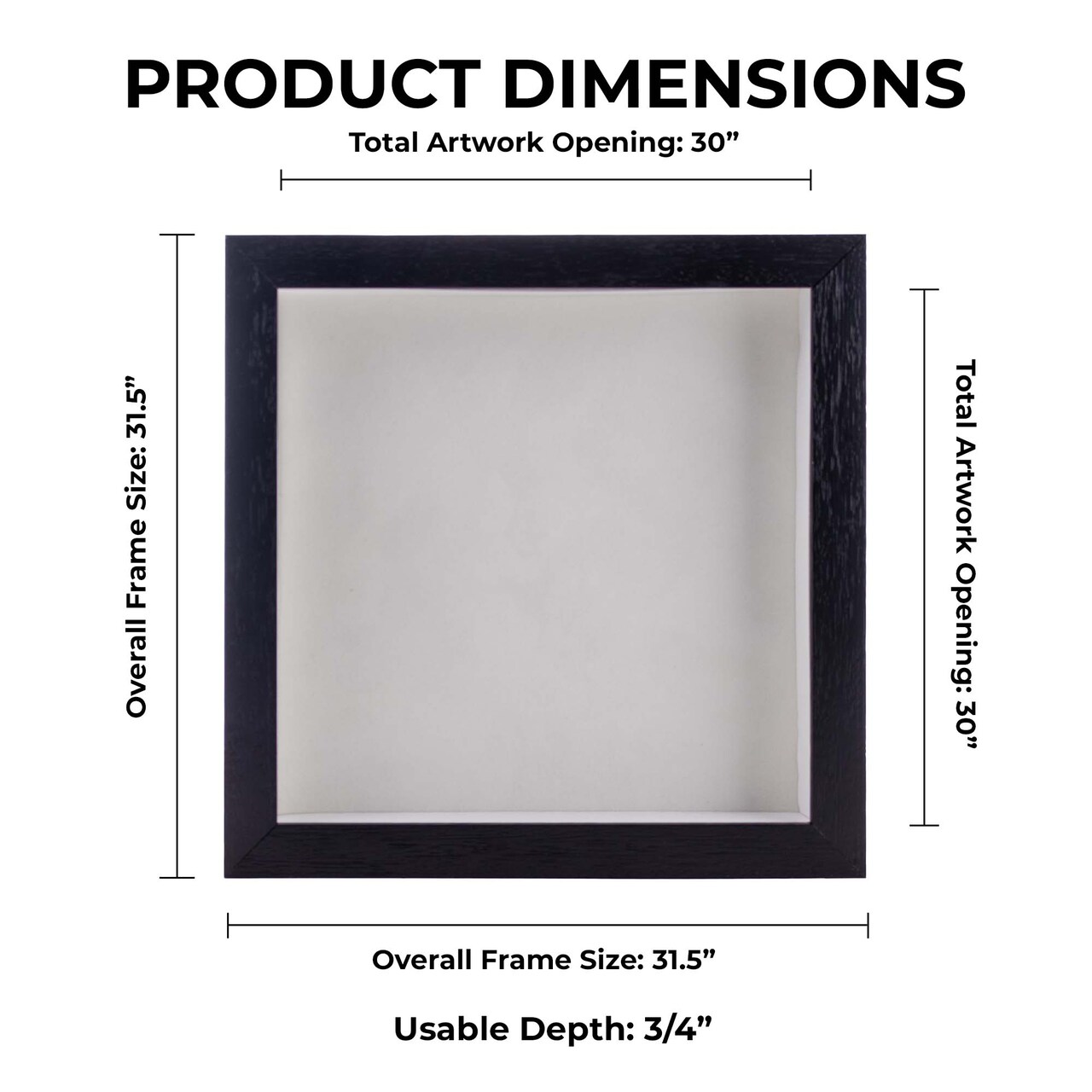 Black Wood Grain Shadow Box Frame with Acrylic Front - White Suede Backing, 30 Sizes